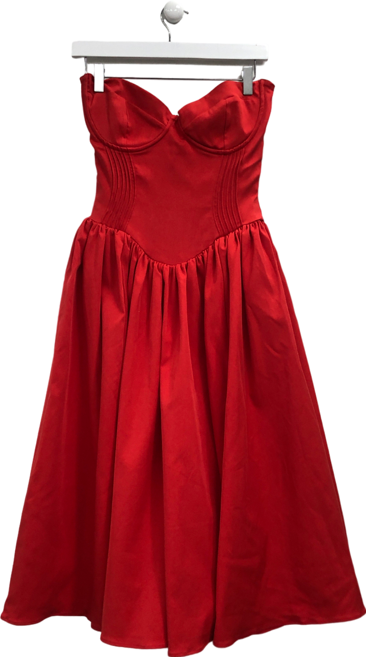 House of CB Red Elizabeth Italian Tomato Strapless Midi Sundress UK S