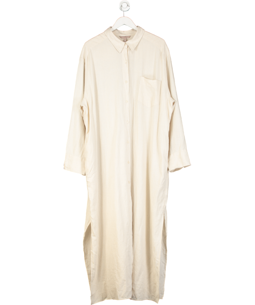H&M Beige Linen-blend Shirt Dress UK XL