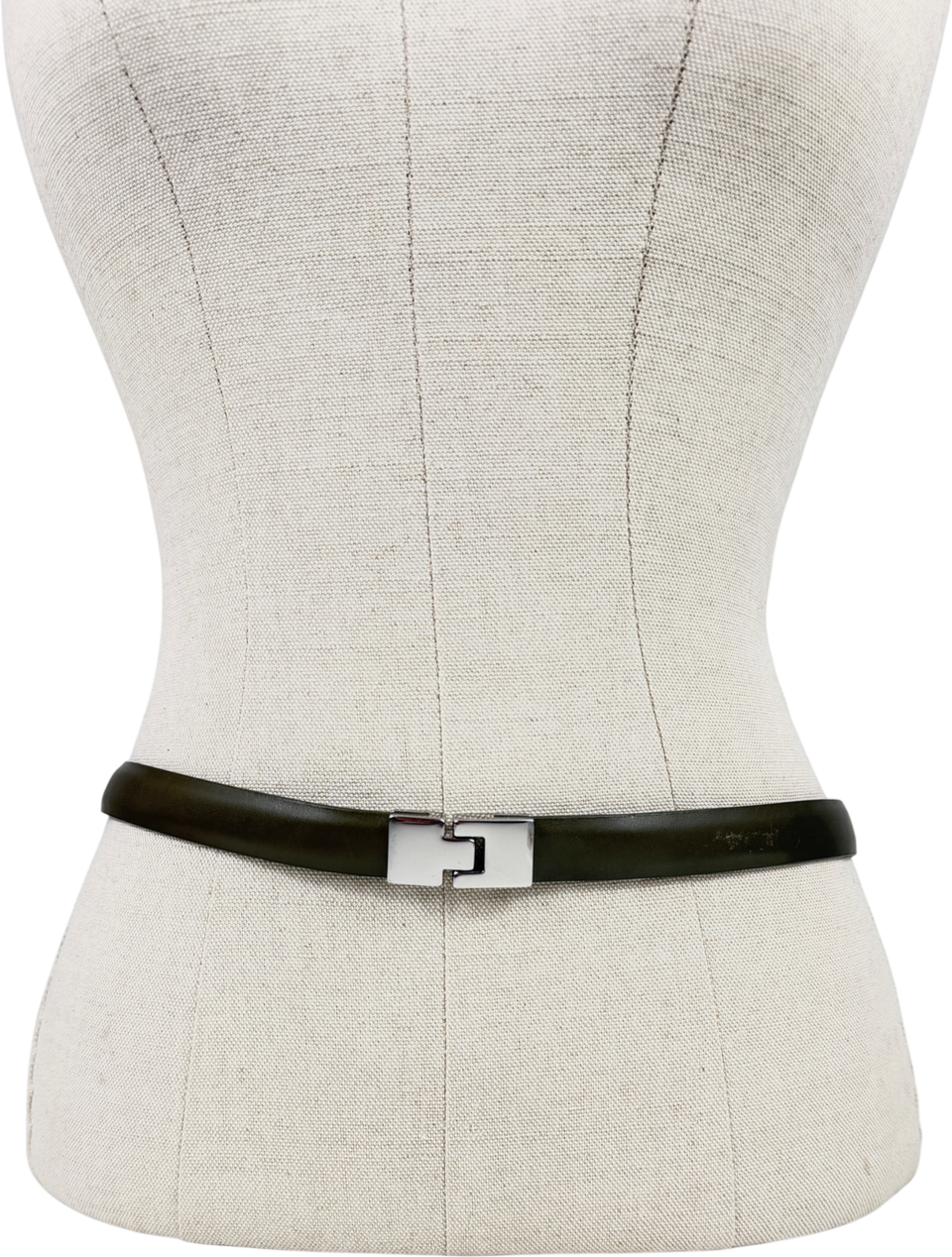 Arket Buckle Leather Belt Olive Green UK XS/S
