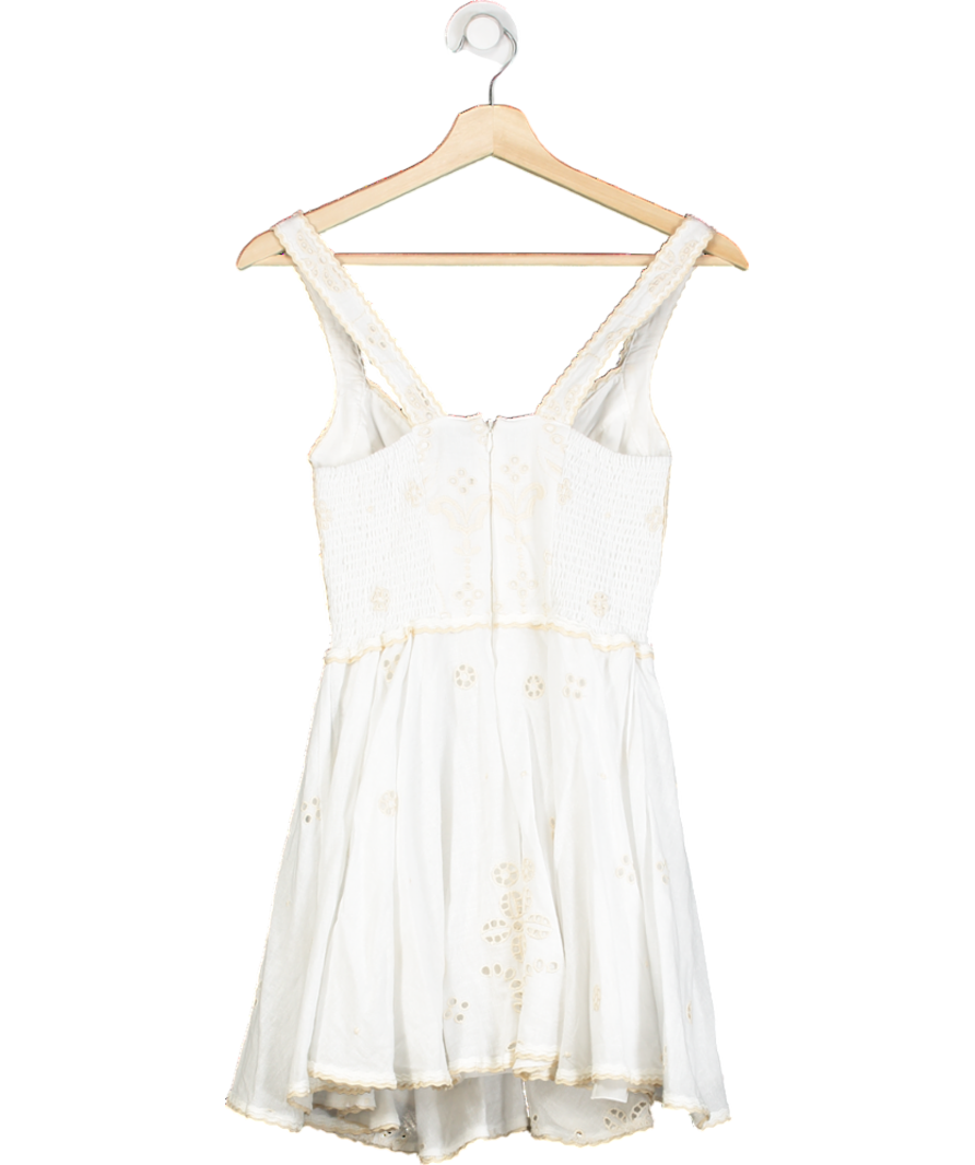 Charo Ruiz Ibiza White Zinca Shirred Broderie Anglaise Cotton-blend Mini Dress UK XS