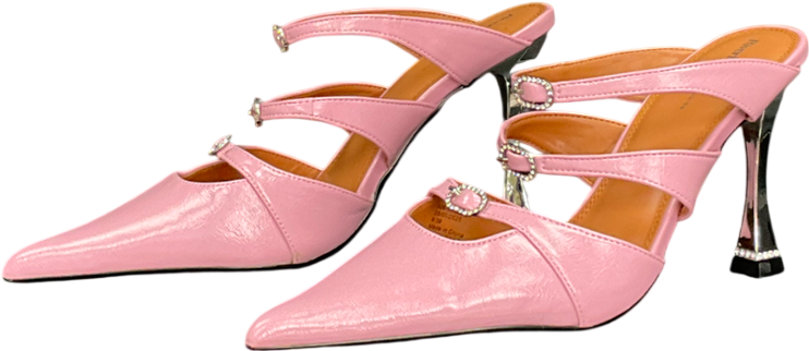 River Island Pink Print Triple Buckle Heeled Mule UK 6 EU 39 👠