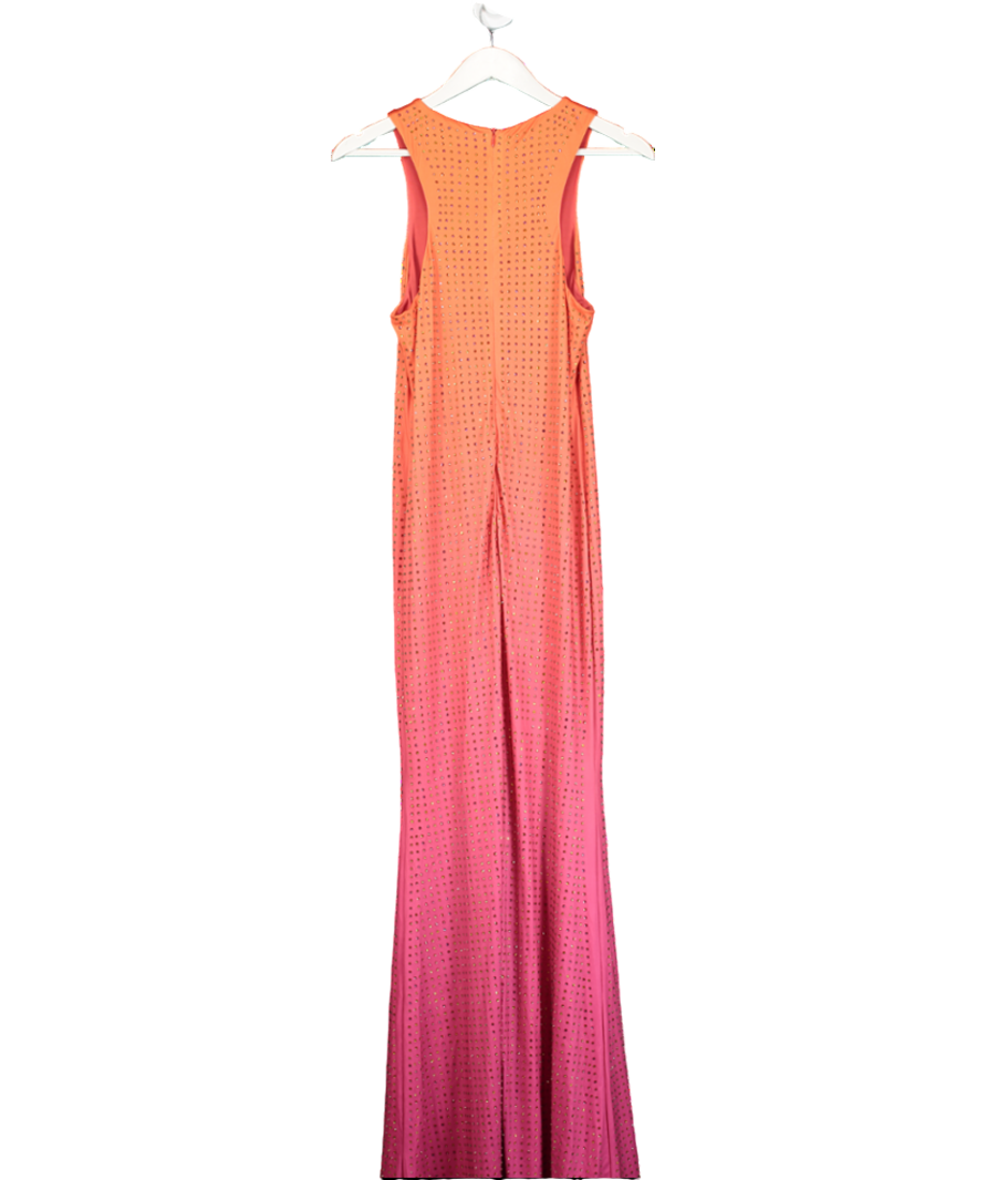 Club L Escala Pink & Orange Ombre Embellished Racer-neck Maxi Dress UK 12
