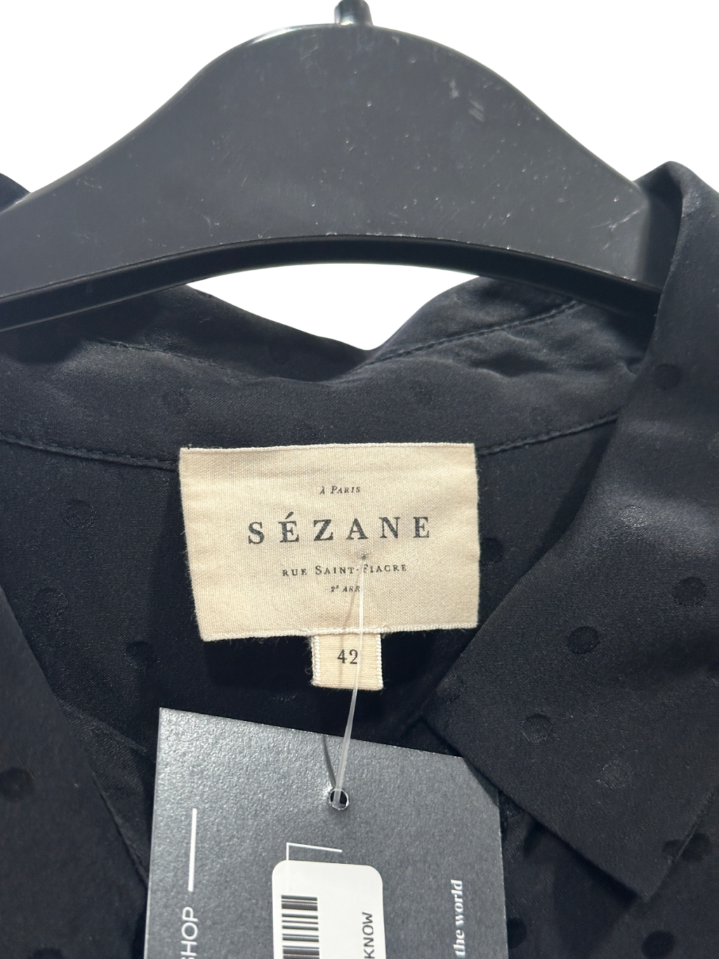 Sezane Black Silk Polka-dot Button Blouse UK XL
