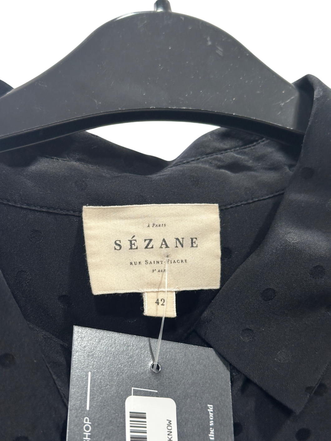 Sezane Black Silk Polka-dot Button Blouse UK XL