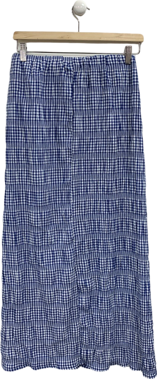 Boohoo Blue Petite Gingham Woven Maxi Skirt UK 10