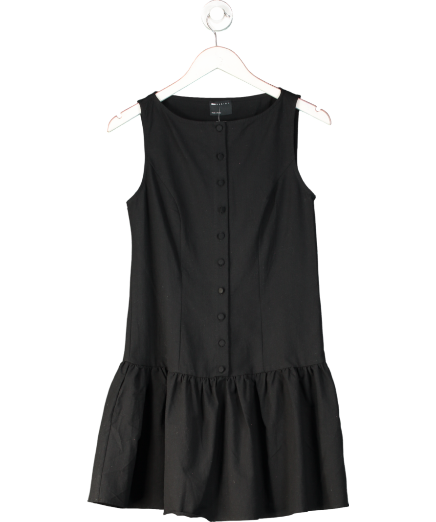ASOS Black Slash Neck Button Down Dropped Waist Mini Dress UK 8