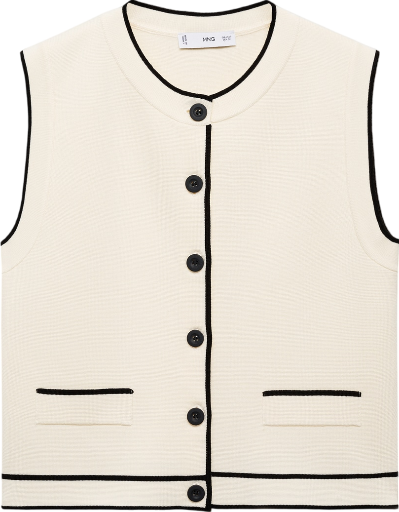 MANGO Cream Knitted Waistcoat With Contrast Piping UK L