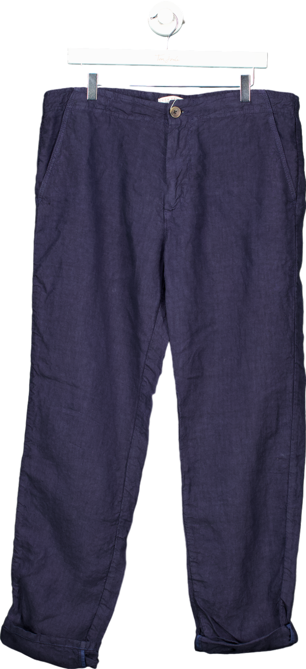 Luca Faloni Navy Blue Lipari Linen Trousers UK W36