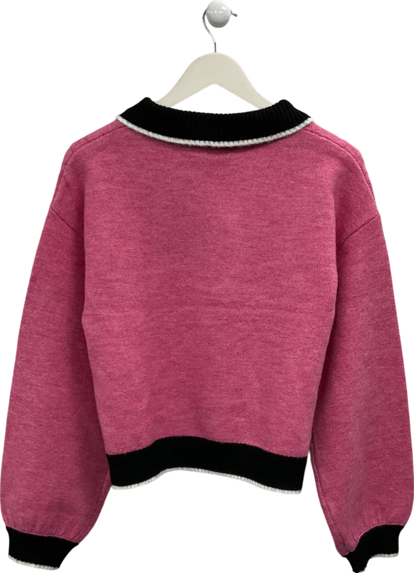 Next Pink Contrast Polo Collar Knitted Jumper UK M