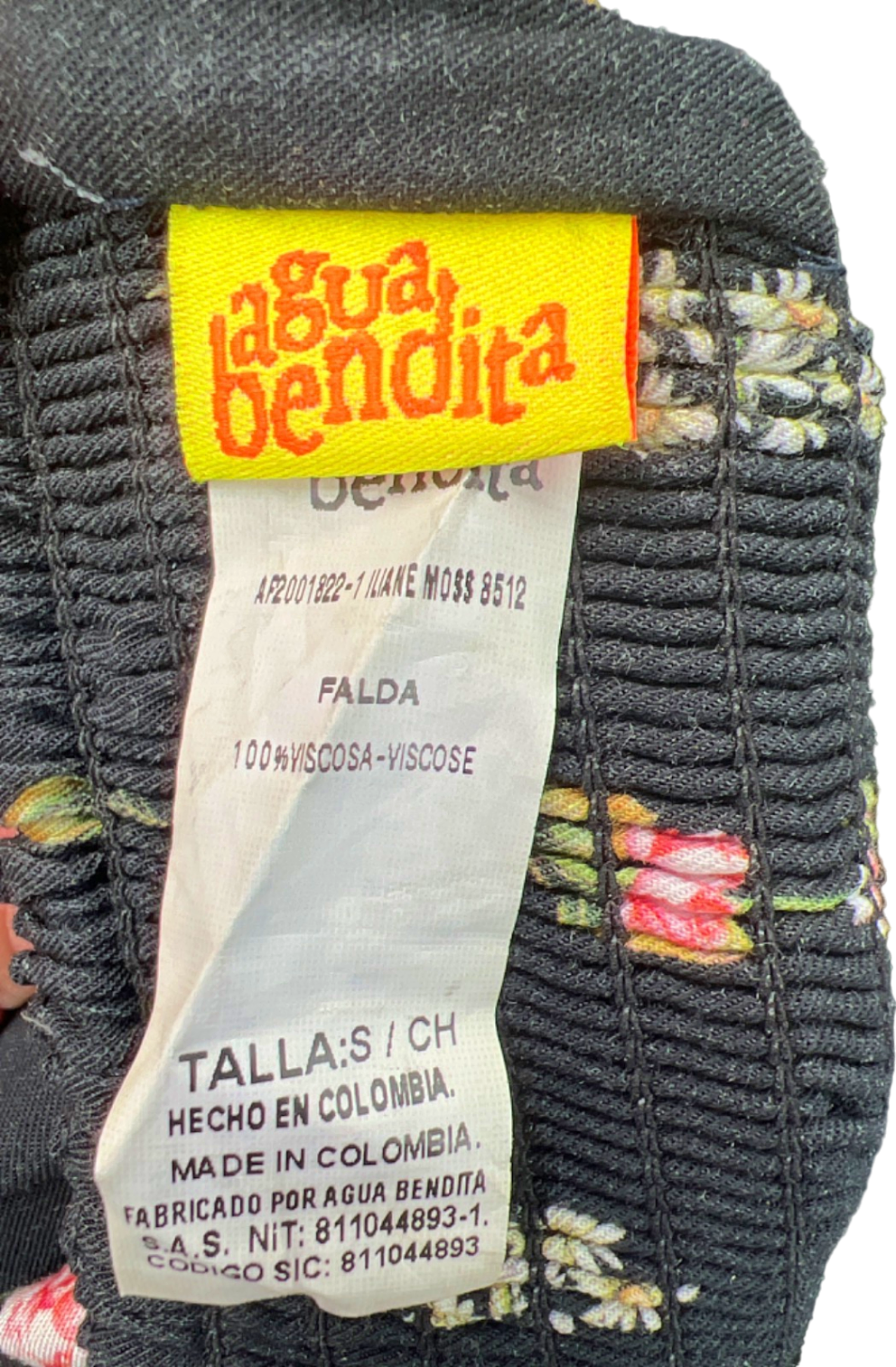 Agua Bendita Black Floral Crop Top and Skirt Set UK 8