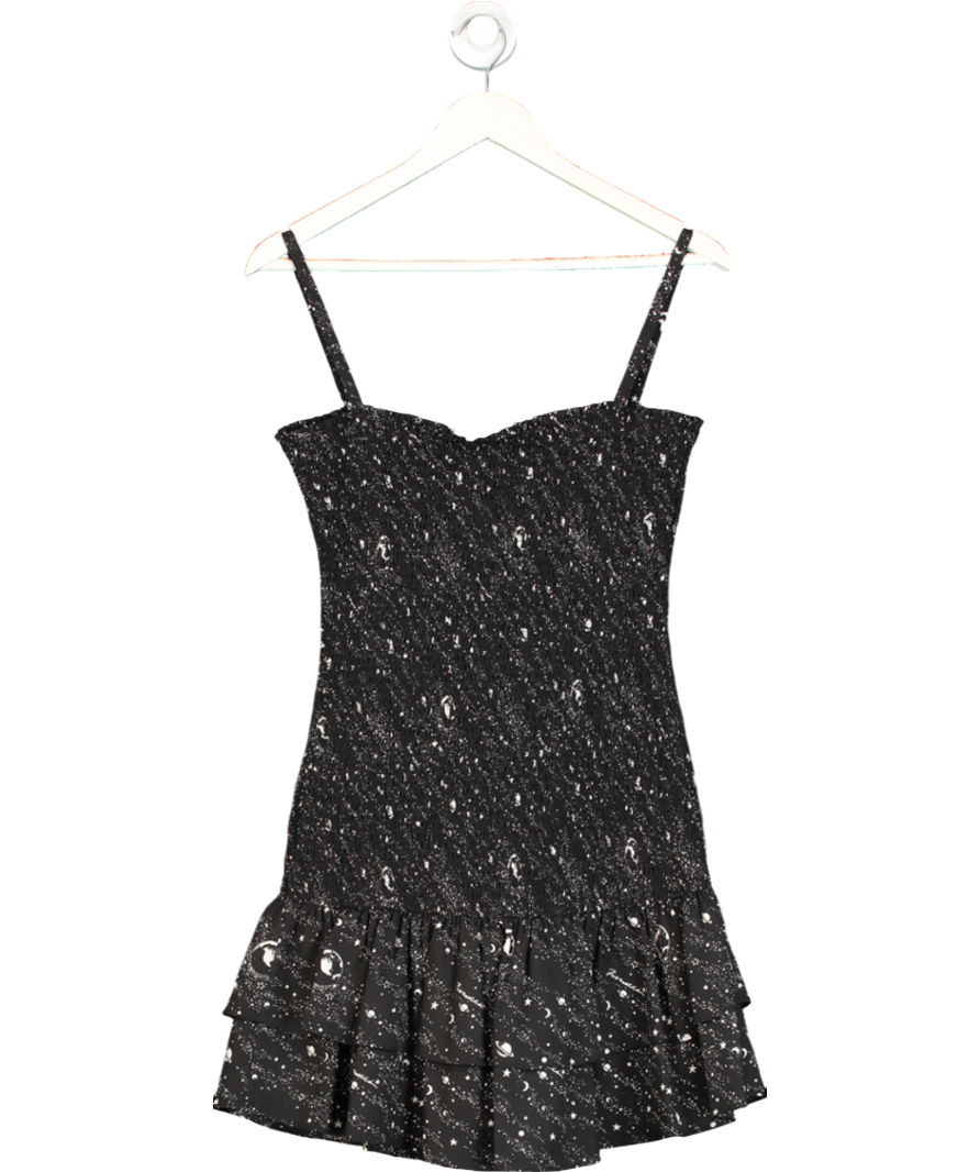 FIORUCCI Black Ruched Strappy Printed Dress UK 10