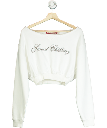 Sweet Chilling White Oversized Off-shoulder Cropped Sweatshirt UK S