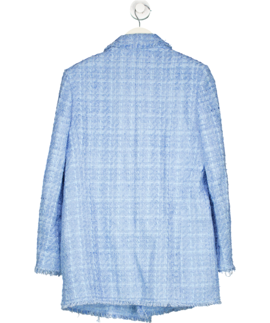 ZARA Blue Oversized Tweed Blazer With Embellished Buttons UK M