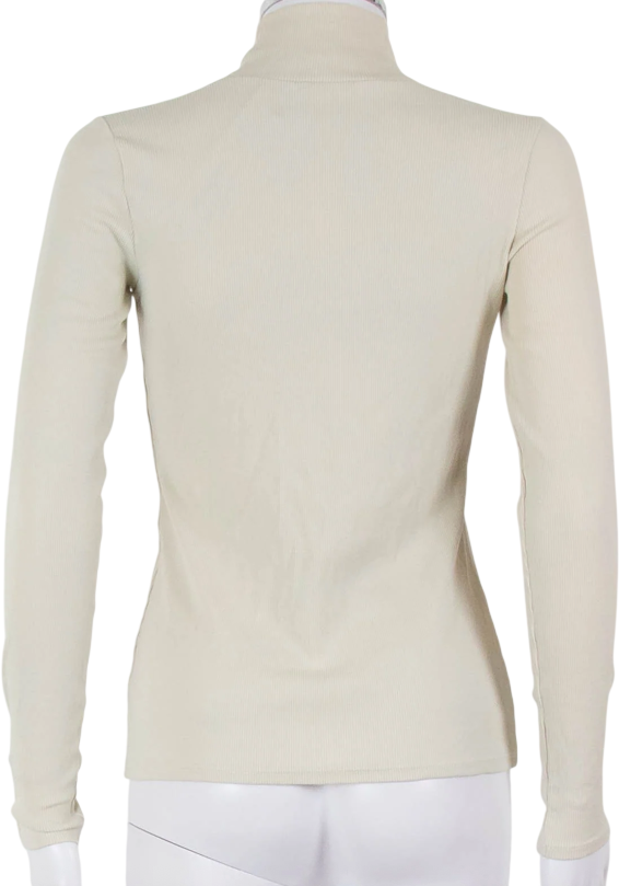 Sezane Cream Beige Cotton Ribbed Long Sleeve T-shirt UK S