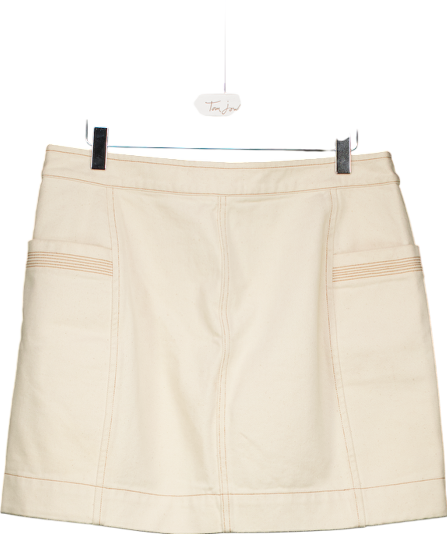 Sezane Beige Button Down Contrast Stitch Denim Skirt UK 14