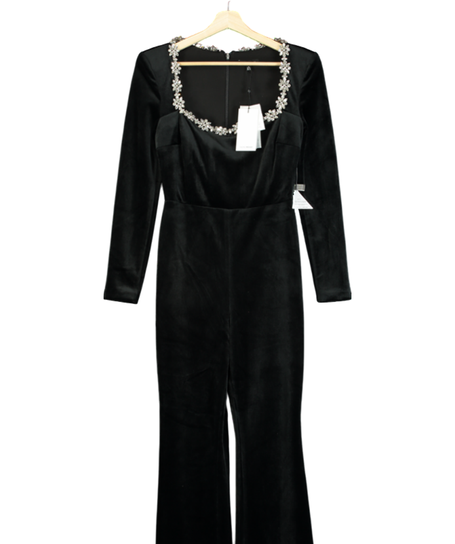 Nadine Merabi Black Kimberly Velvet Crystal Jumpsuit UK S/M