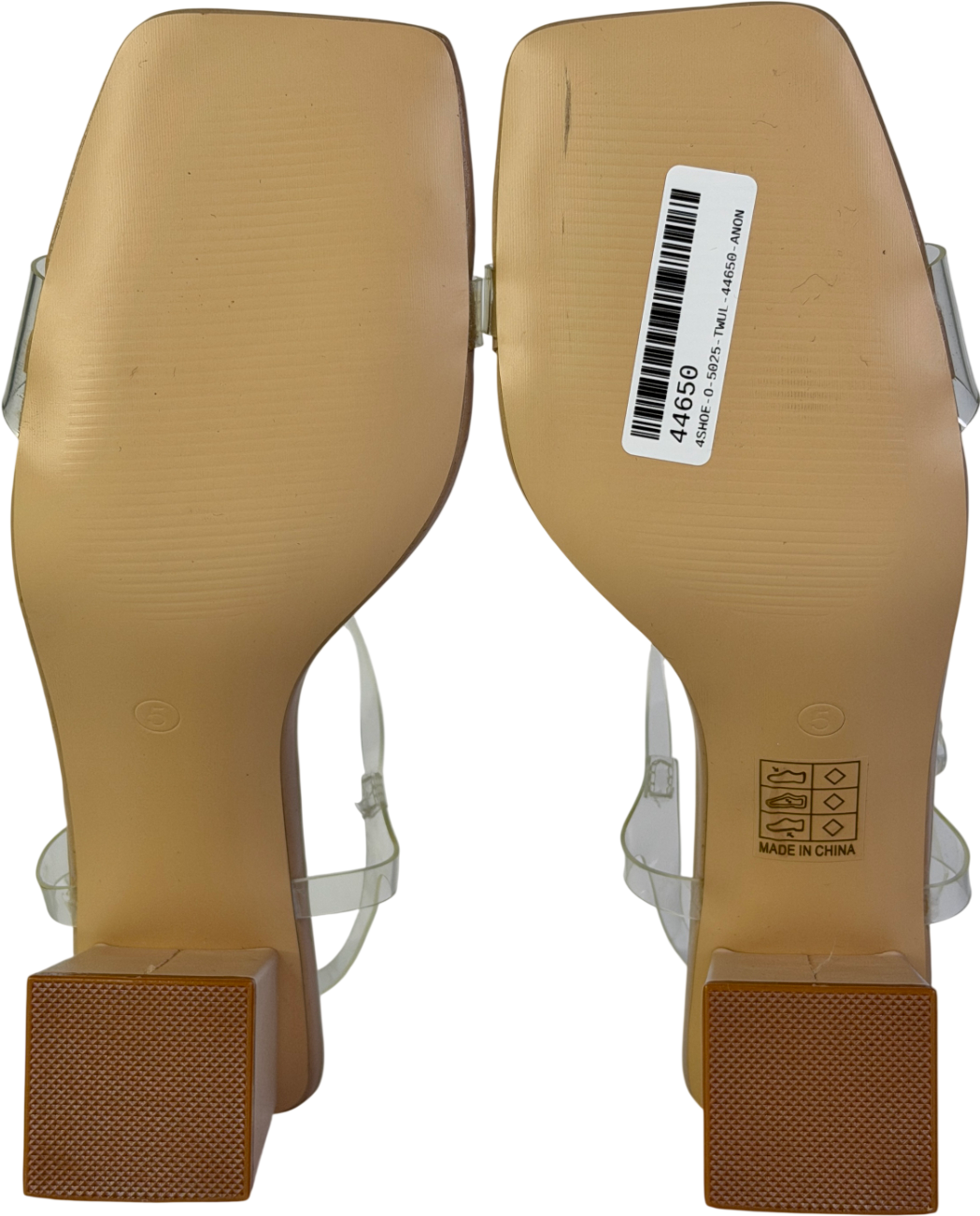 Public Desire Beige Perspex Pu Barely There Mid Block Heels UK 5 EU 38 👠