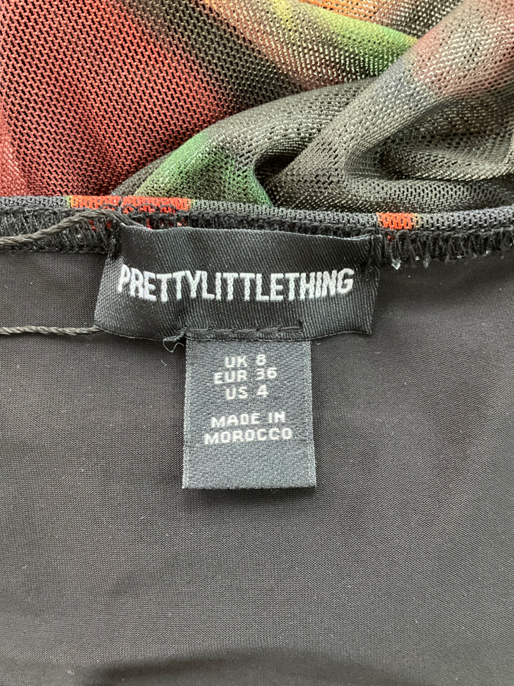 PrettyLittleThing Multicoloured Built In Body Suit Strappy Mesh Dress UK 8