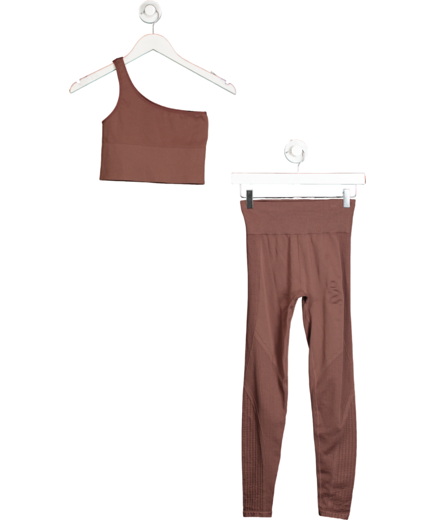 H&M Brown One Shoulder Crop Top And Leggings Set UK XS