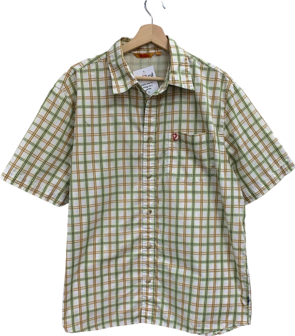 Fjällräven Green/White/Yellow Plaid Short Sleeve Shirt UK XL