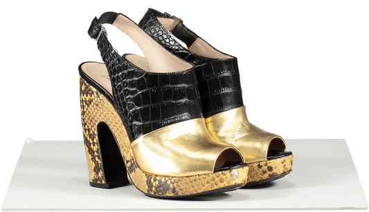 Dries Van Noten Metallic Gold /black Colour Block Python Platform Sandals UK 3 EU 36 👠