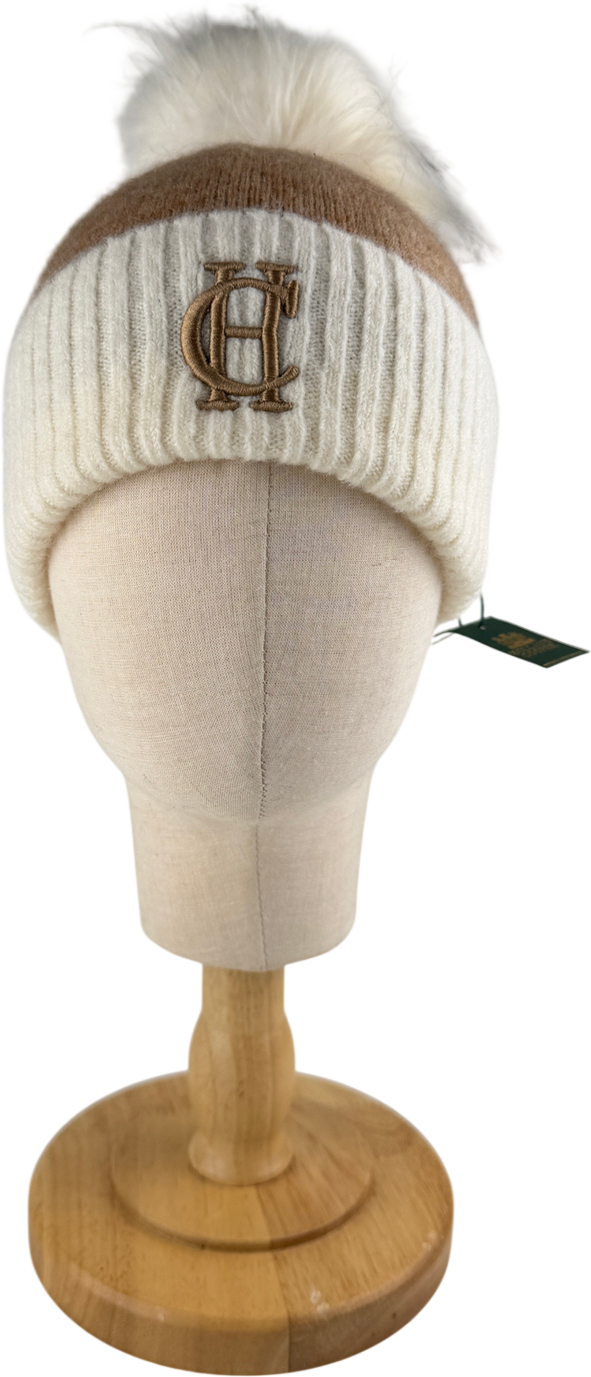 HOLLAND COOPER Cream Logo Chelsea Bobble Hat Camel