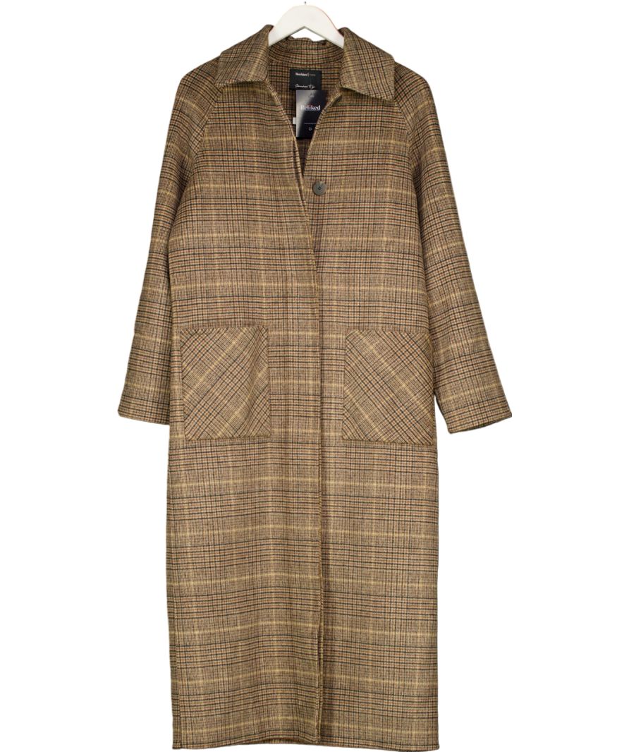 River Island Brown Handmade Oversize Check Brushed Long Coat UK 6