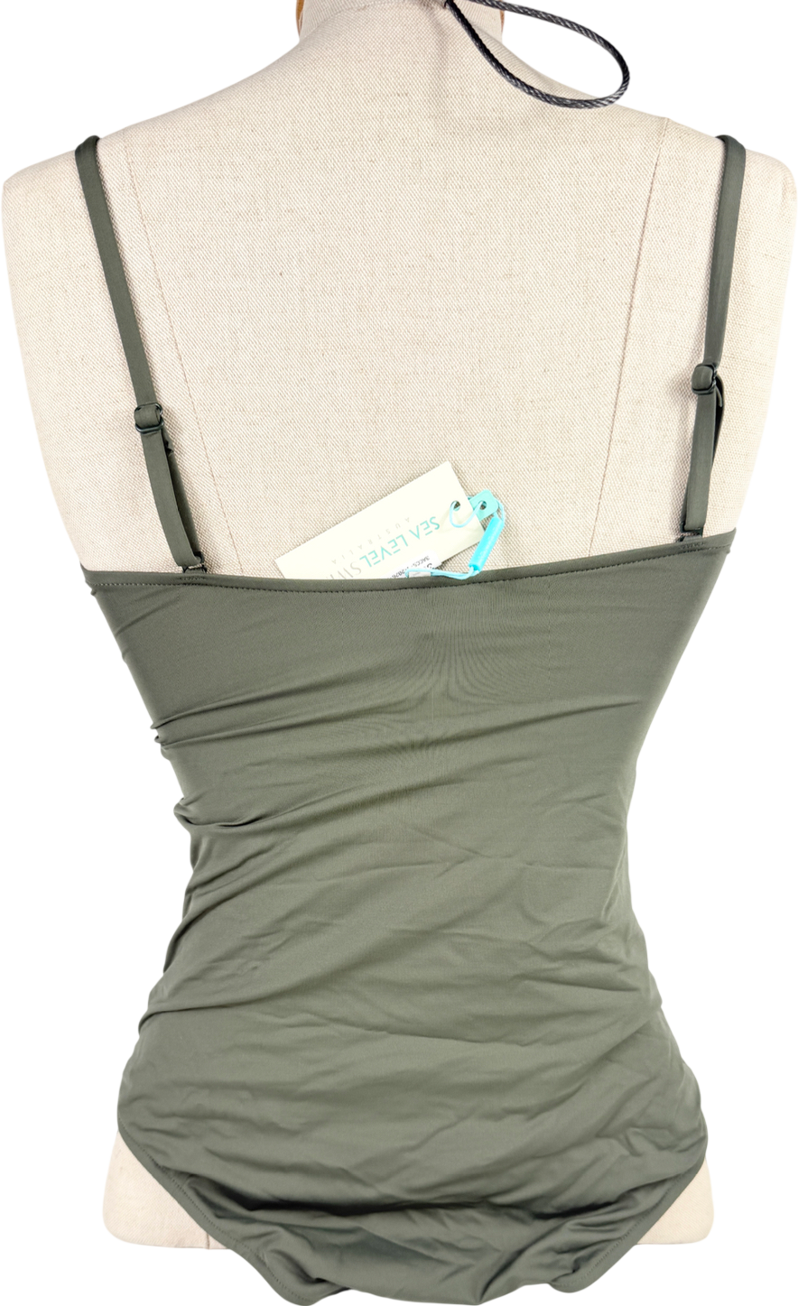 Sea level Essentials High Leg Bandeau Swimsuit Khaki Green UK 10