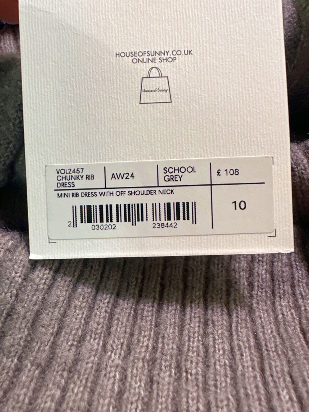 House of Sunny Grey Mini Rib Dress with Off Shoulder Neck UK 10
