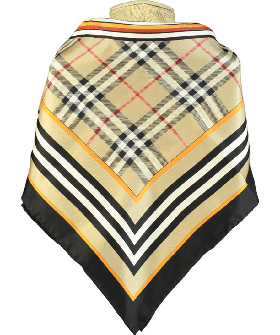 Burberry Beige Heritage Stripe Border Silk Scarf