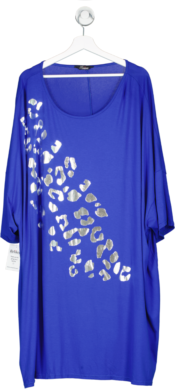 Yours Blue Curve Grey Foil Leopard Print Oversized T Shirt UK 30