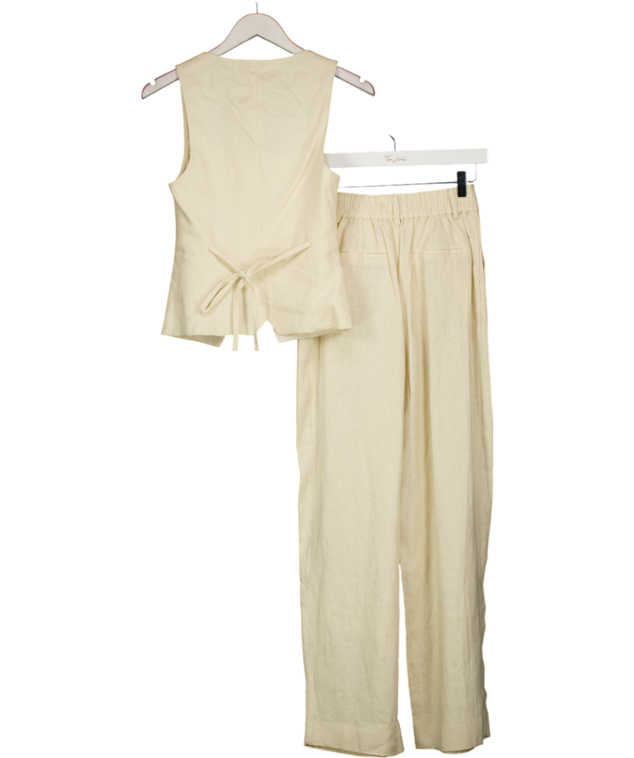 DISSH 2-piece Cream Fran Sahara Linen Vest And Tailored Wide Leg Trousers Set UK 6