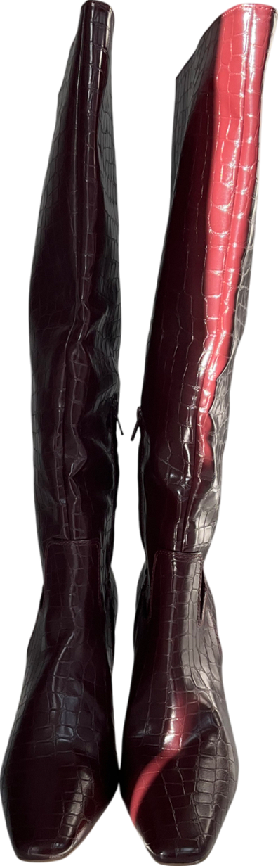 NA-KD Red Squared Toe Croc Pattern Boots UK 7 EU 40 👠