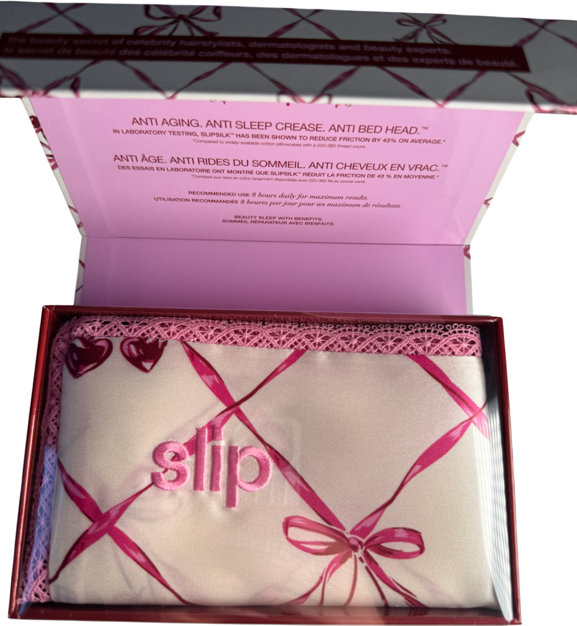 Slip White Pure Silk Lace Trim Queen Pillow