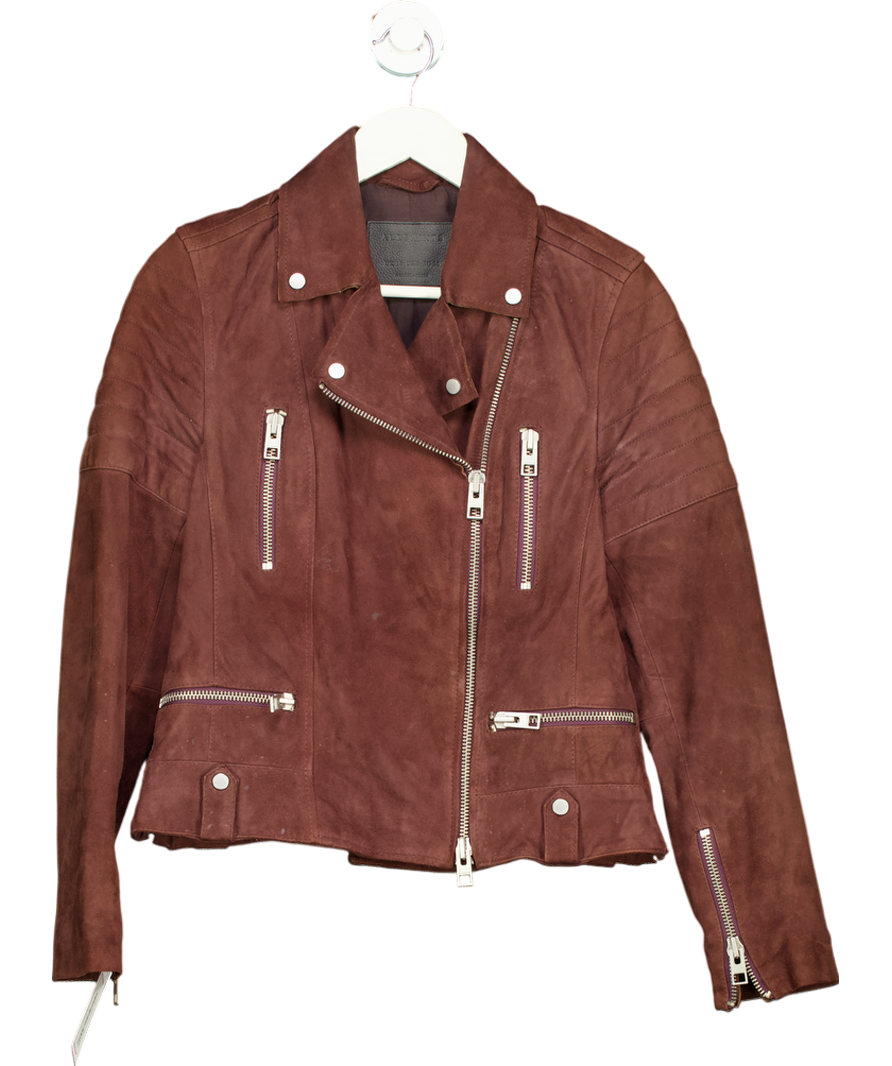 All Saints Brown Huxley Suede Biker Jacket UK 10