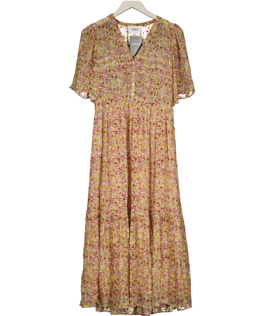 Ba&sh Pink Floral Midi Dress Sz1 UK 8