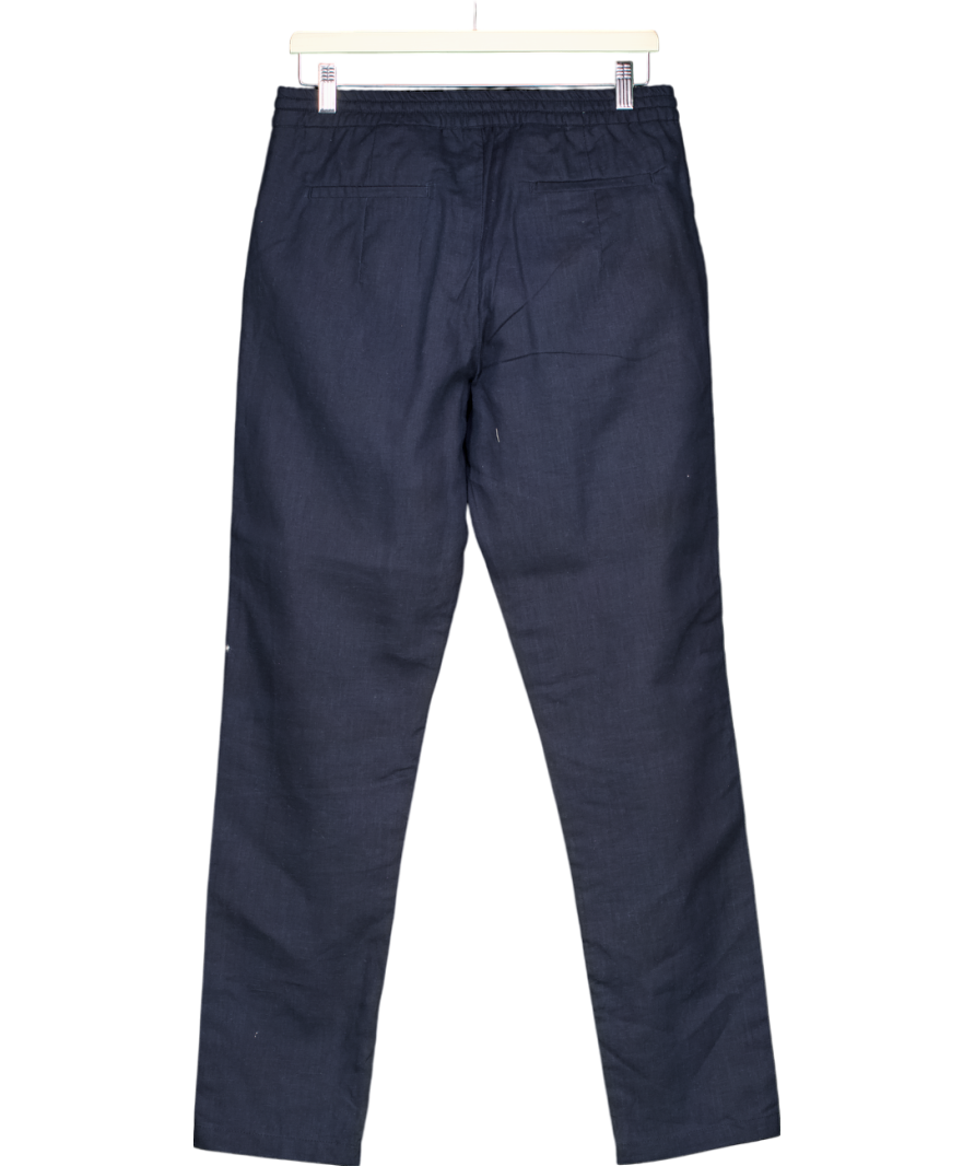 Aurelian Smart Luxury Navy Blue Linen Seaside Trousers UK S