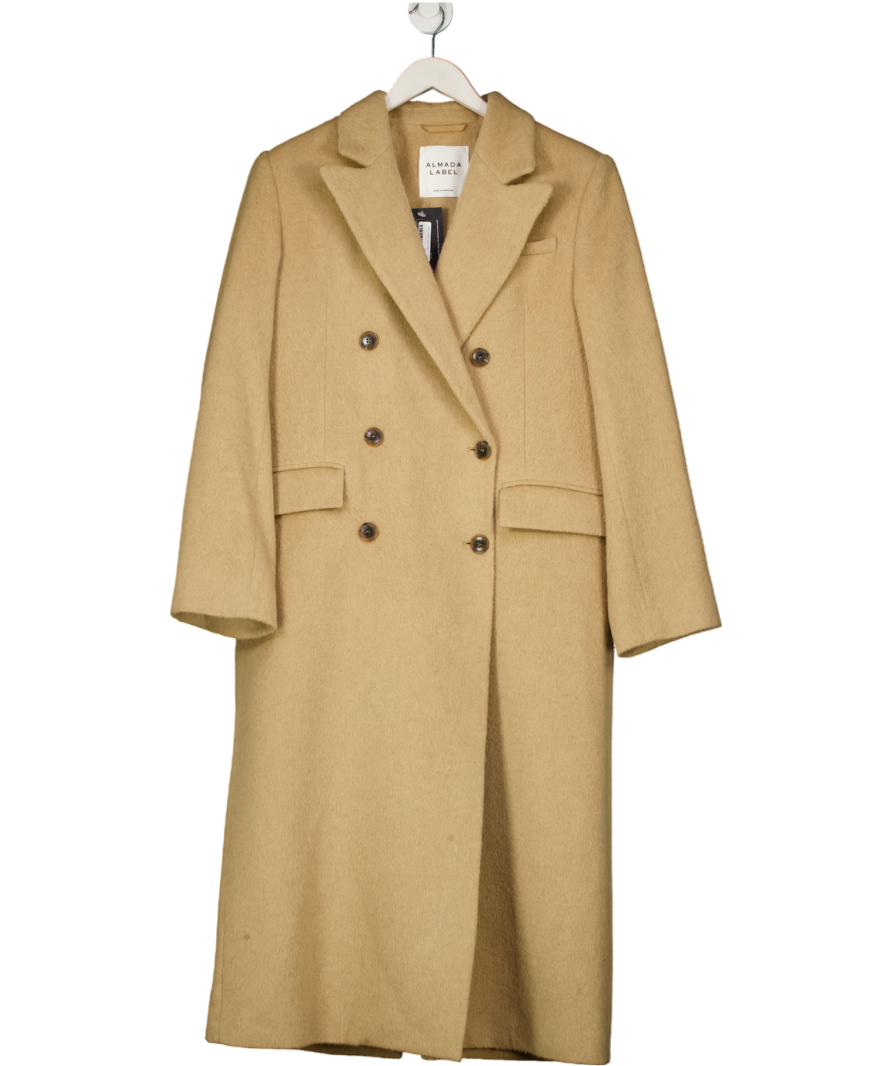 Almada Label Camel Double-breasted Wool & Mohair Blend Coat UK M