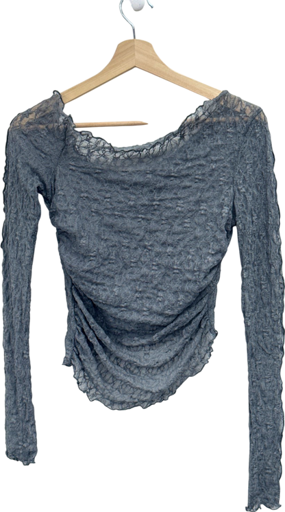 Pretty Little Thing Charcoal Textured Lace Off The Shoulder Long Top UK 8