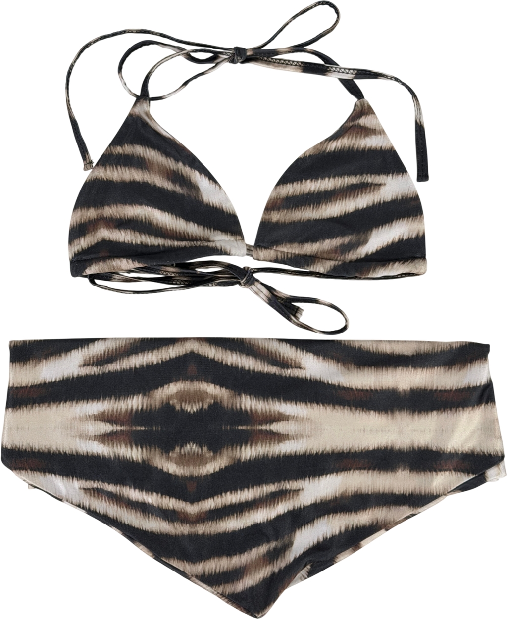 Luana The Label Beige Zebra Print Triangle Bikini Top & Sarong UK S