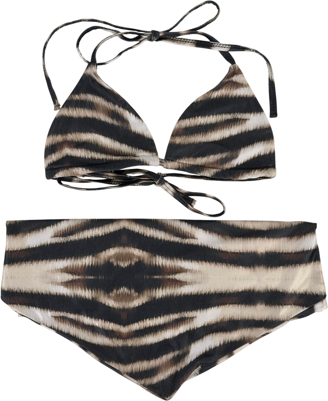 Luana The Label Beige Zebra Print Triangle Bikini Top & Sarong UK S