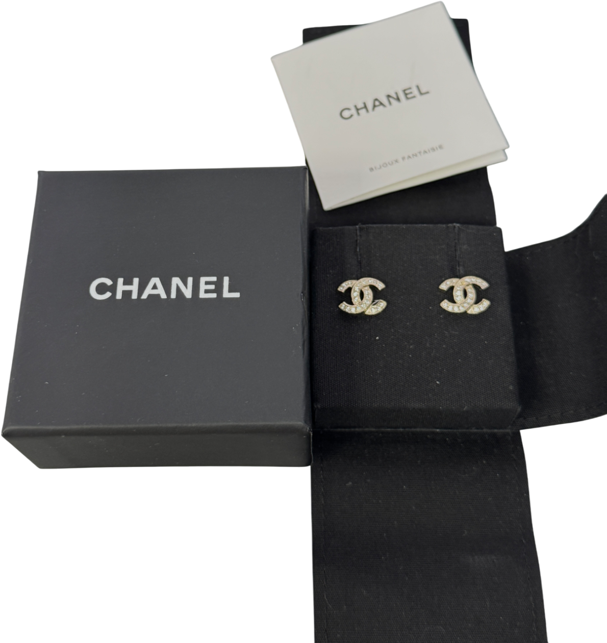 Chanel Yellow Gold / Crystal  "CC" Stud Earrings