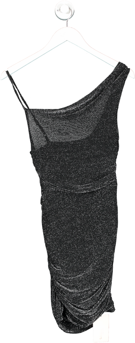 SHEIN Black Asymmetric Ruched Sparkle Mini Dress UK XS