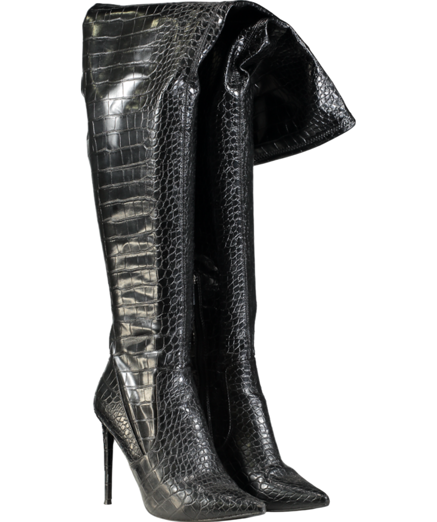 STEVE MADDEN Black Croc Over The Knee Heel Boots UK 6 EU 39 👠