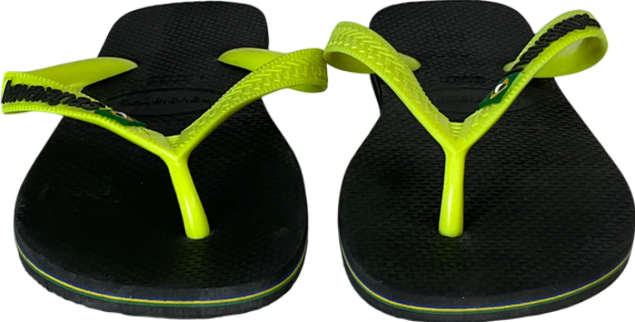 Havaianas Logo Printed Flip Flops In Black And Neon Green UK 4 EU 37 👠