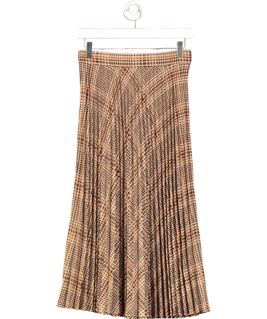 & Other Stories Brown Check Pleated Midi Skirt UK 6