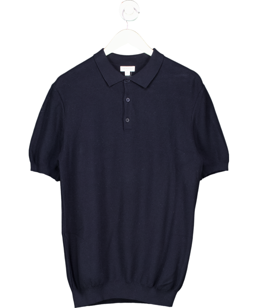 Sunspel Blue Knit Polo Shirt UK M