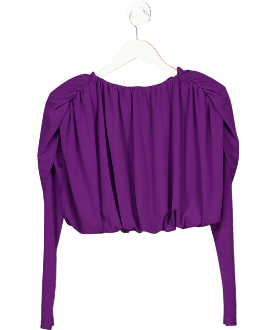 ZARA Purple Gathered Crepe Long Sleeve Crop Top UK S