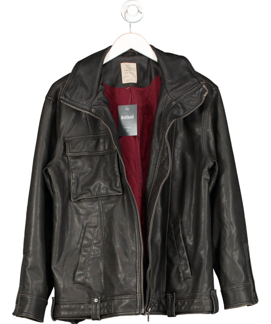 Free People Brown We The Free - Buckle Up Vegan Leather Jacket UK S