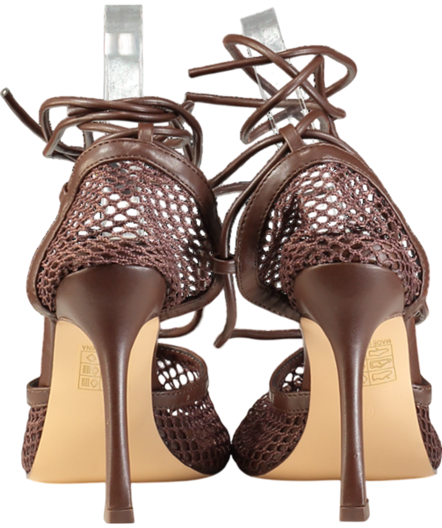 Public Desire Brown Long Shoot Chocolate Wrap Around Heels UK 5 EU 38 👠